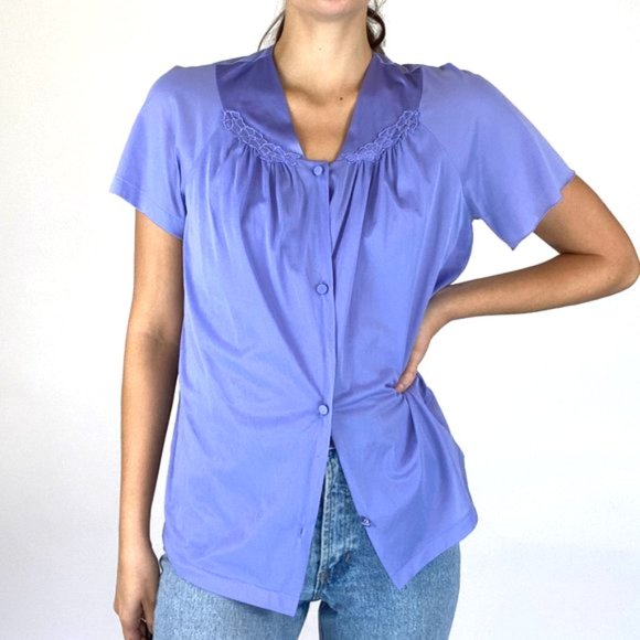 Vintage Periwinkle Button Down Blouse Boho - Picture 4 of 12